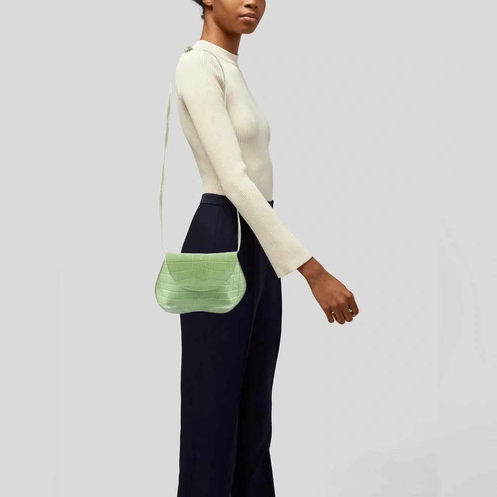 Croc-Embossed Light Green Crossbody Bag